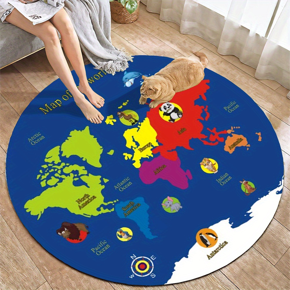 Kids Education World - Karpet Bulat Peta Dunia Flanel Dekorasi