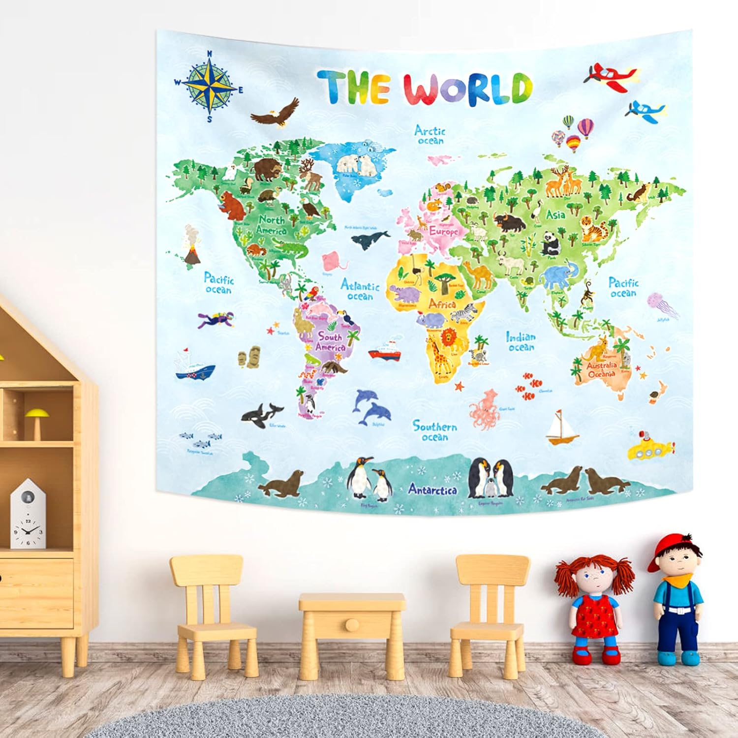 Tapestry Dinding Peta Dunia un - Kids Education World ulasan dan harga
