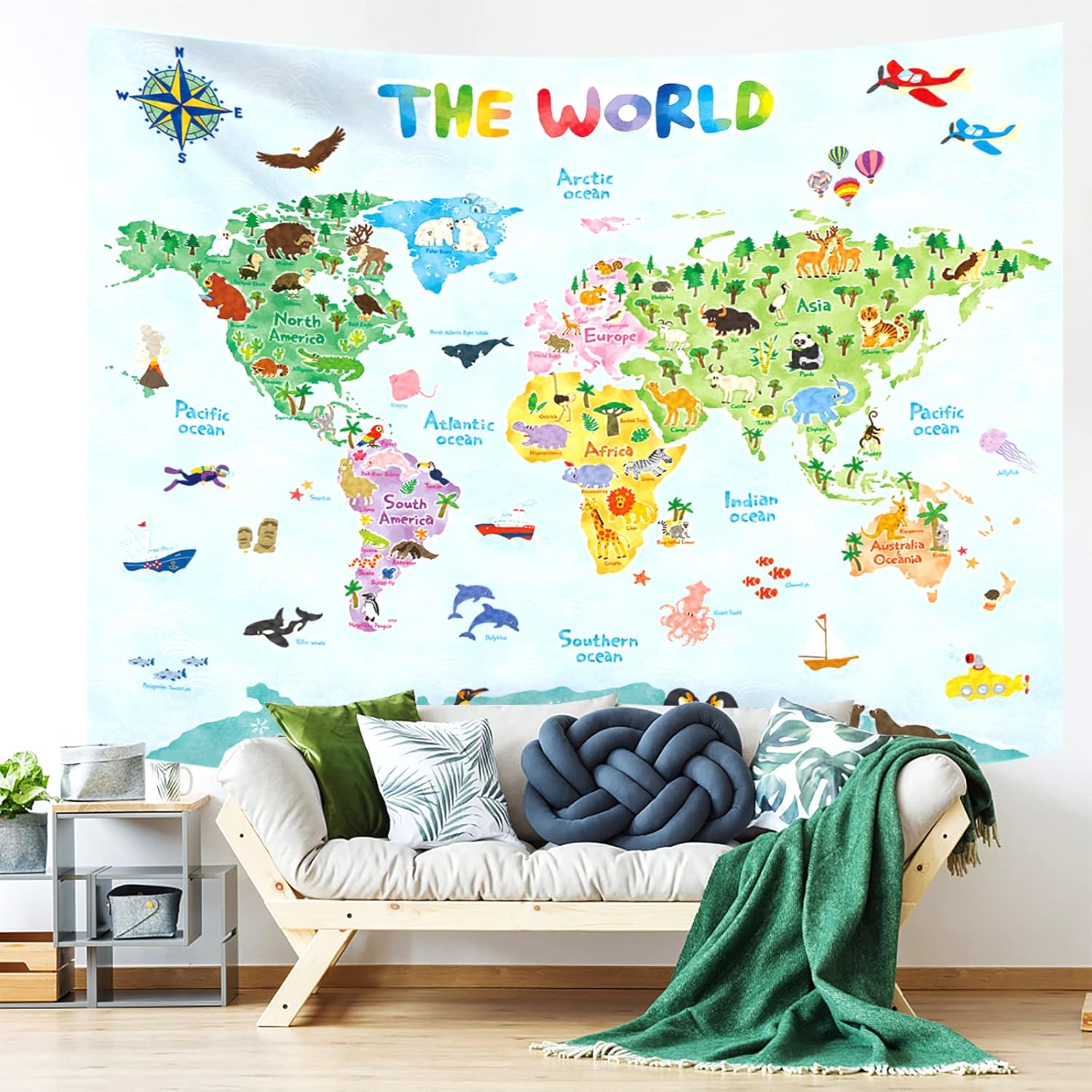 Tapestry Dinding Peta Dunia un - Kids Education World ulasan dan harga