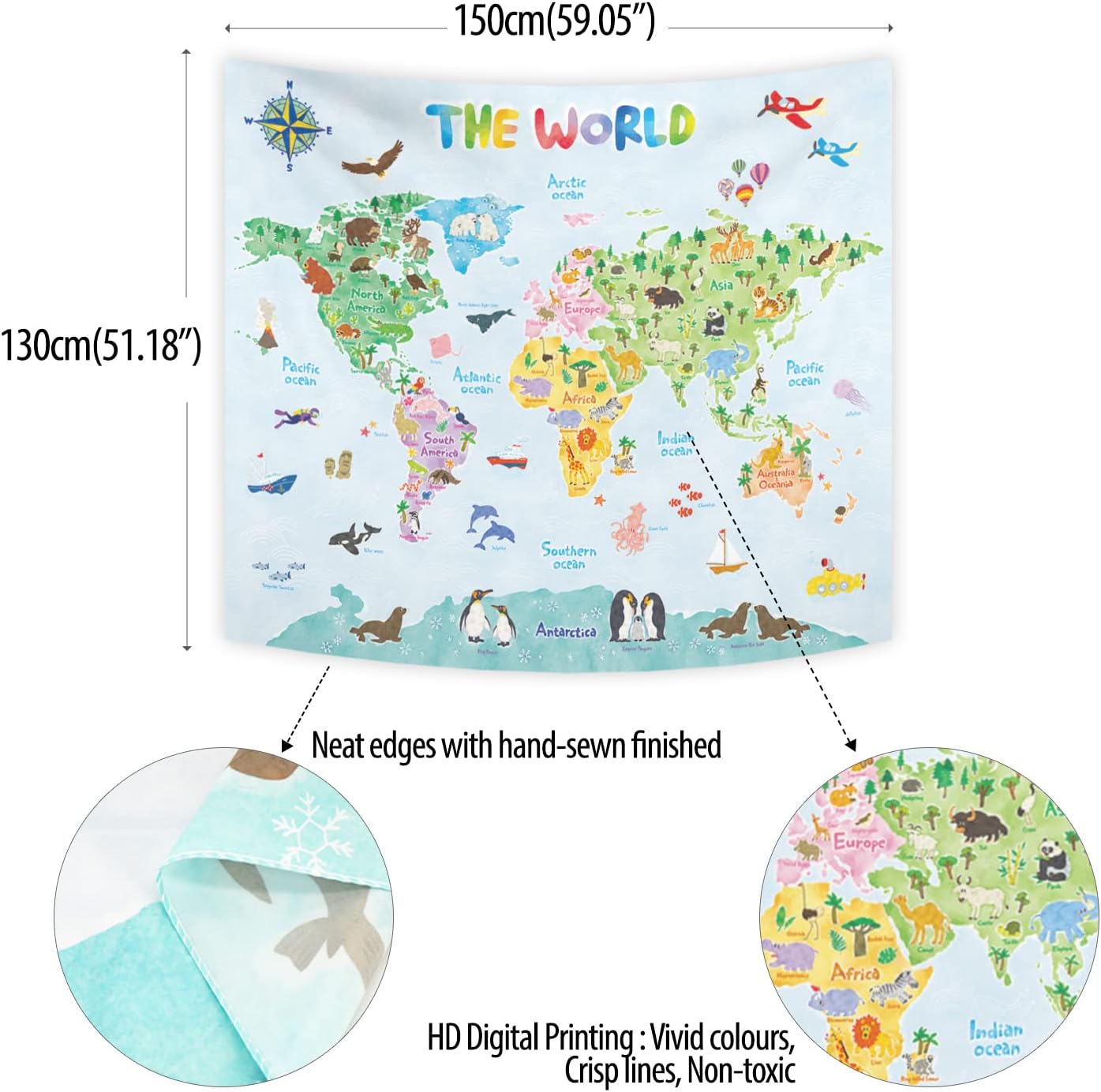 Tapestry Dinding Peta Dunia un - Kids Education World ulasan dan harga